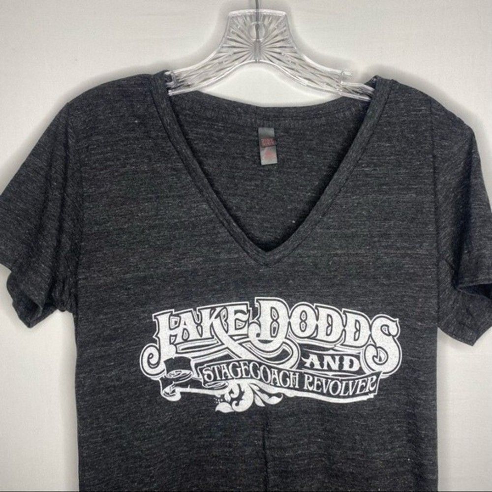 5/$25 District Heathered Gray V Neck Short Sleeve Jake Dodds Stagecoach Revolver - Picture 4 of 8